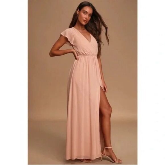Lulus Women's Lost in the Moment Maxi Dress Blush Pink Wedding Bridesmaid Sz. XS - Picture 1 of 13
